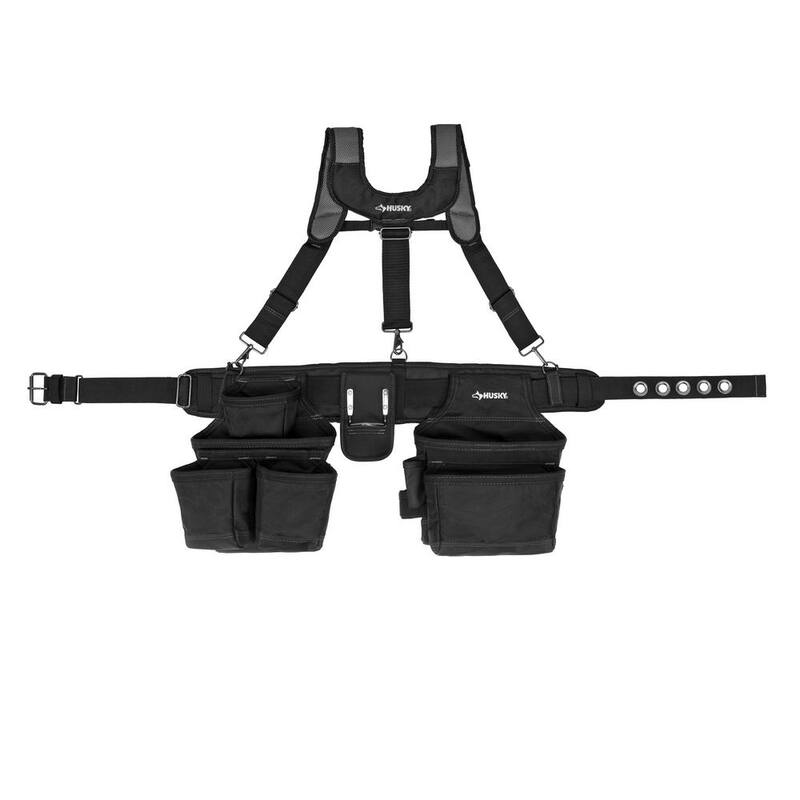 Husky 16-Pocket Black Carpenter's Tool Belt with Suspenders - HD00144