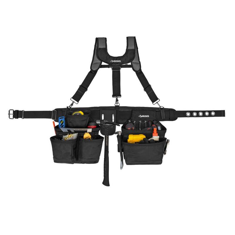 Husky 16-Pocket Black Carpenter's Tool Belt with Suspenders - HD00144