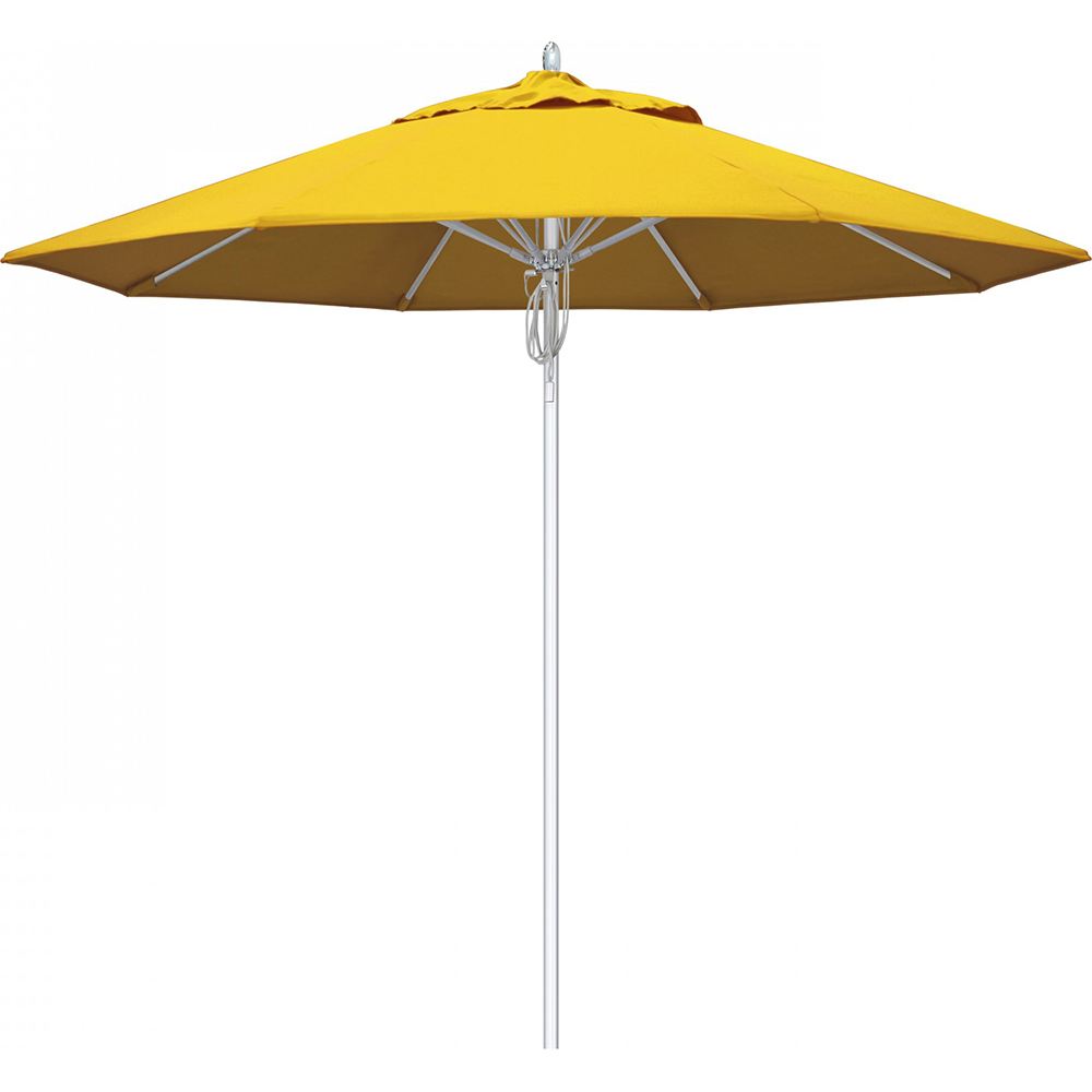 California Umbrella Patio Umbrella: 90" Dia, 7.5' High, Solution Dyed Acrylic, Sunflower Yellow, Aluminum & Fiberglass Frame - 194061358870
