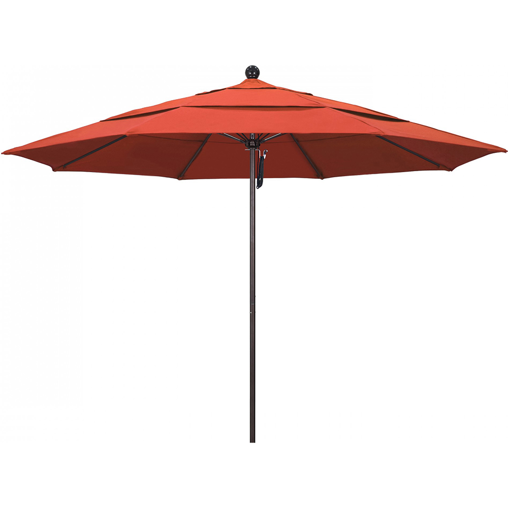 California Umbrella Patio Umbrella: 132" Dia, 11' High, Solution Dyed Polyester, Sunset, Aluminum & Fiberglass Frame - 194061357286