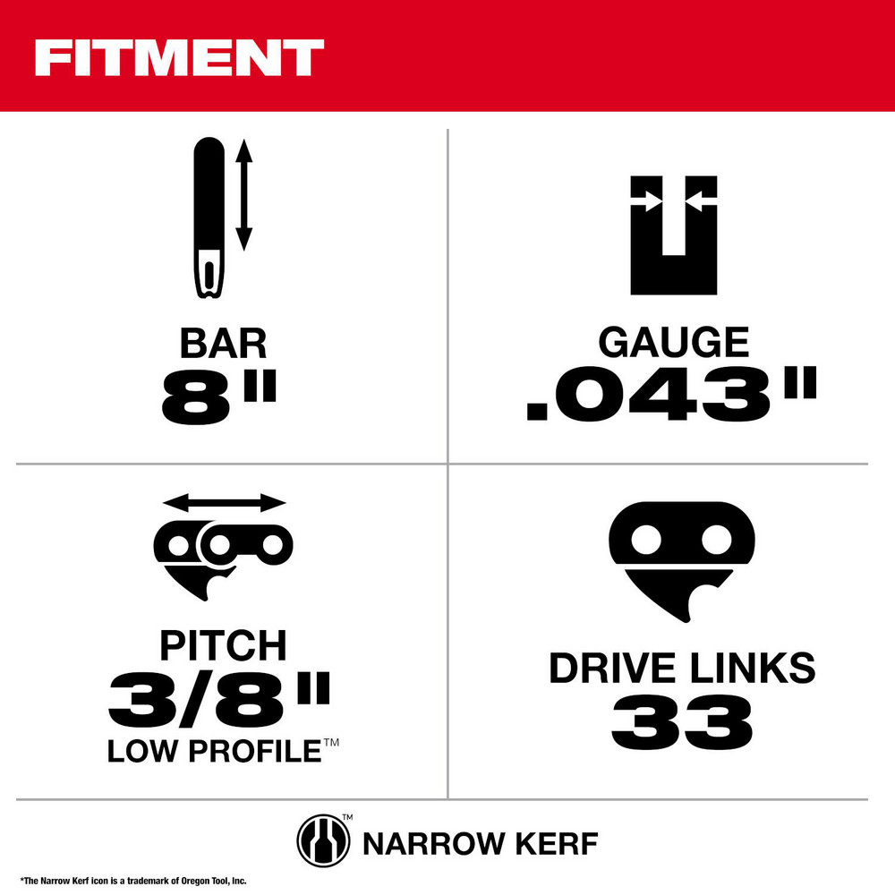 Milwaukee Tool Outdoor Power Equipment Accessories: Accessory Type: Chain; For Use With: M18 FUEL™ HATCHET™ 8" Pruning Saw (3004-20) - 49-16-2817