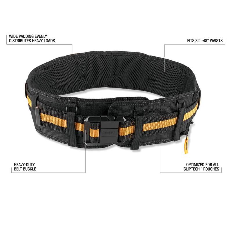 TOUGHBUILT 5.75" Universal Padded Belt with Heavy Duty Buckle and Back Support, Black with ClipTech attachment points - TB-CT-41P