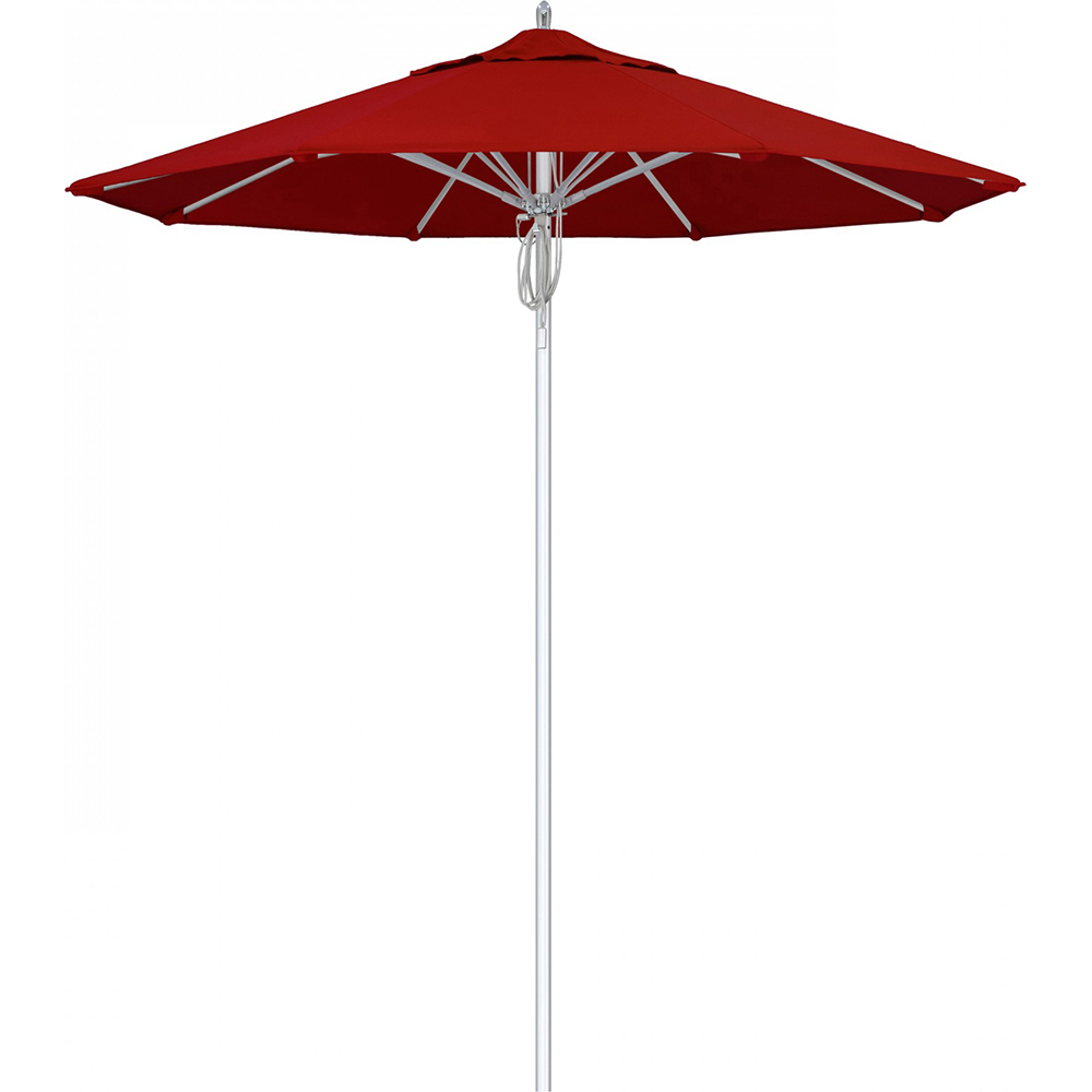California Umbrella Patio Umbrella: 90" Dia, 7.5' High, Solution Dyed Acrylic, Red, Aluminum & Fiberglass Frame - 194061358795