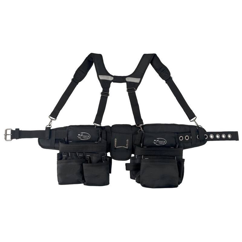 DEAD ON TOOLS Journeyman's Framers Work Tool Belt Tool Storage Suspension Rig with Suspenders and 2 Tool Pouches in Black - DO-FR