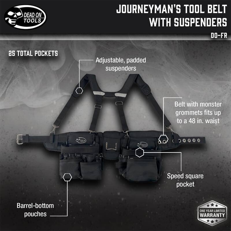 DEAD ON TOOLS Journeyman's Framers Work Tool Belt Tool Storage Suspension Rig with Suspenders and 2 Tool Pouches in Black - DO-FR