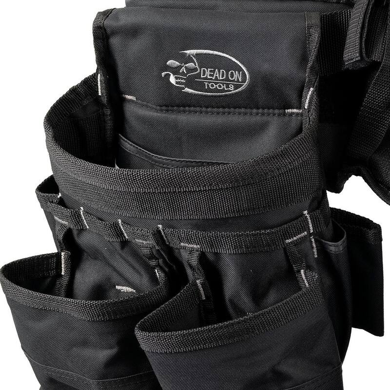 DEAD ON TOOLS Journeyman's Framers Work Tool Belt Tool Storage Suspension Rig with Suspenders and 2 Tool Pouches in Black - DO-FR