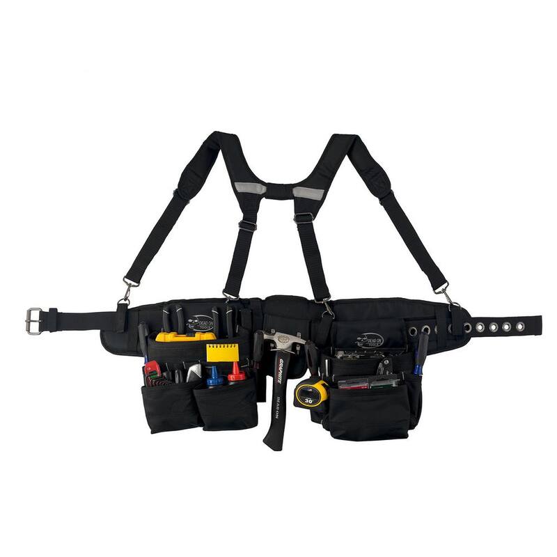 DEAD ON TOOLS Journeyman's Framers Work Tool Belt Tool Storage Suspension Rig with Suspenders and 2 Tool Pouches in Black - DO-FR