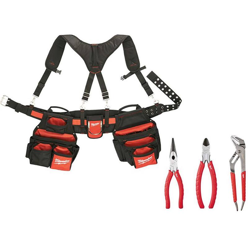 Milwaukee General Contractor Work Waist Tool Belt with Suspension Rig and 3-Piece Pliers Kit - 48-22-8120-48-22-6331