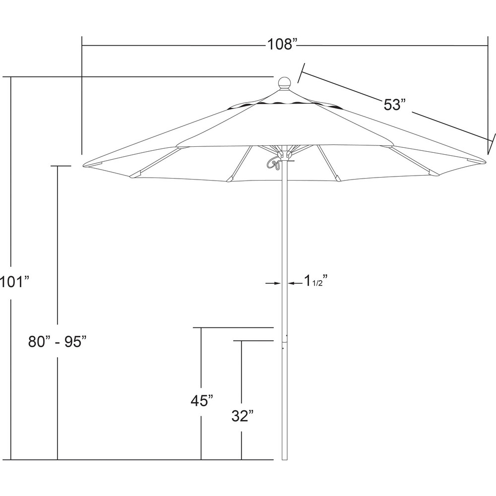 California Umbrella Patio Umbrella: 108" Dia, 8.583' High, Pacifica, Canvas, Aluminum Frame - 194061626771