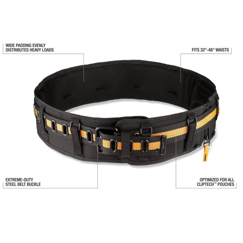 TOUGHBUILT Padded Belt with Steel Buckle and Back Support, Black with ClipTech capability and, heavy-duty construction - TB-CT-40P