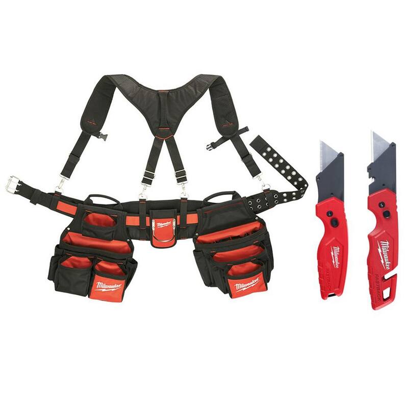 Milwaukee General Contractor Work Waist Tool  Belt with Suspension Rig and Fastback Folding Knives (2-Pack) - 48-22-8120-48-22-1503