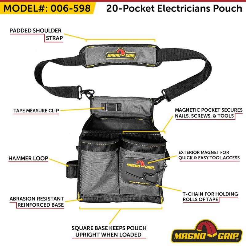 MagnoGrip 20-Pocket Electricians Pouch with Padded Shoulder Strap - 006-598