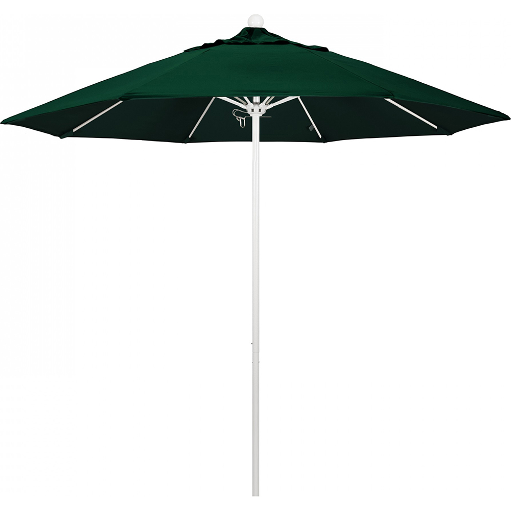 California Umbrella Patio Umbrella: 108" Dia, 9' High, Solution Dyed Polyester, Hunter Green, Aluminum & Fiberglass Frame - 194061358238