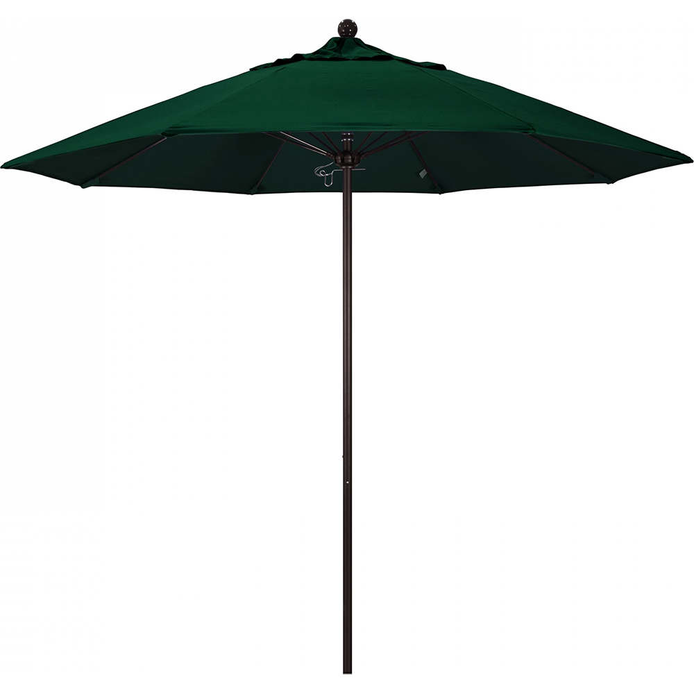 California Umbrella Patio Umbrella: 108" Dia, 9' High, Solution Dyed Polyester, Hunter Green, Aluminum & Fiberglass Frame - 194061358238