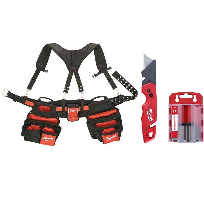 Milwaukee Contractors Work Belt with Rig with Flip Utility Knf with Strg with 50-Blades - 48-22-8120-48-22-1504