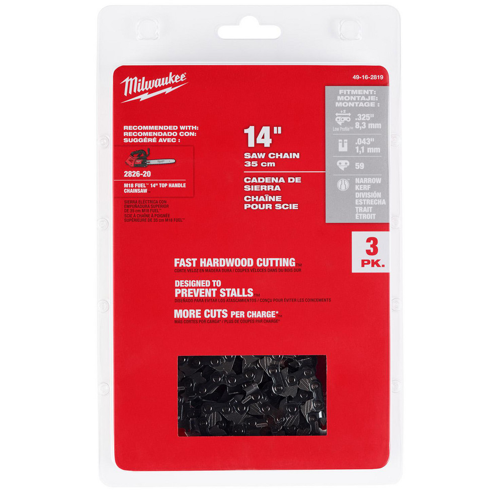 Milwaukee Tool Outdoor Power Equipment Accessories: Accessory Type: Chain; For Use With: M18 FUEL™ 14" Top Handle Chainsaw (2826-20) - 49-16-2819