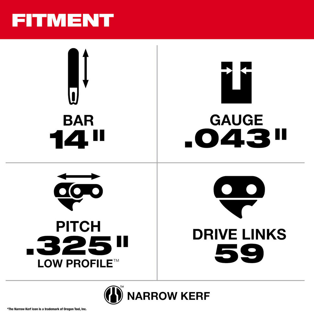 Milwaukee Tool Outdoor Power Equipment Accessories: Accessory Type: Chain and Bar; For Use With: M18 FUEL™ 14" Top Handle Chainsaw (2826-20) - 49-16-2820