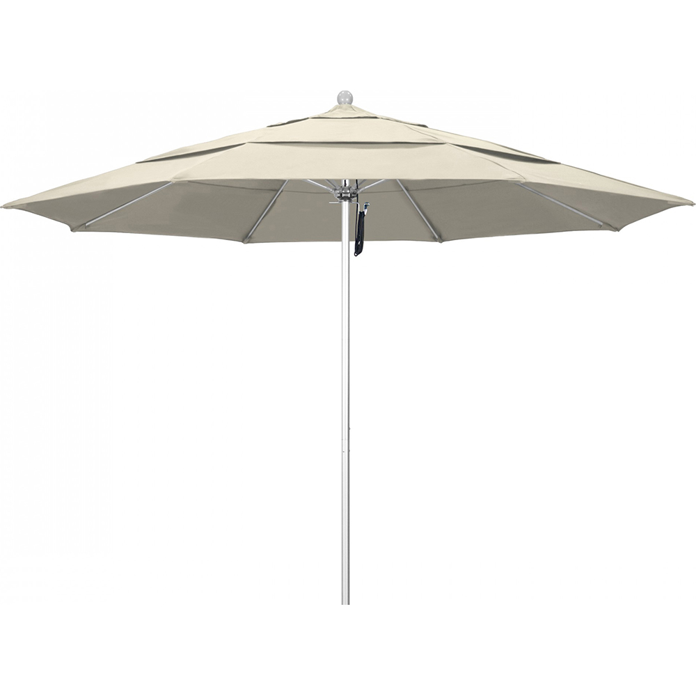 California Umbrella Patio Umbrella: 132" Dia, 11' High, Solution Dyed Polyester, Beige, Aluminum & Fiberglass Frame - 194061357262