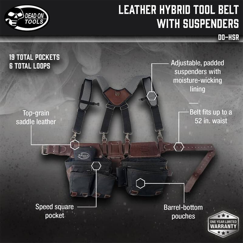 DEAD ON TOOLS Leather Hybrid Weather-Resistant Tool Belt with Suspenders in Black - DO-HSR