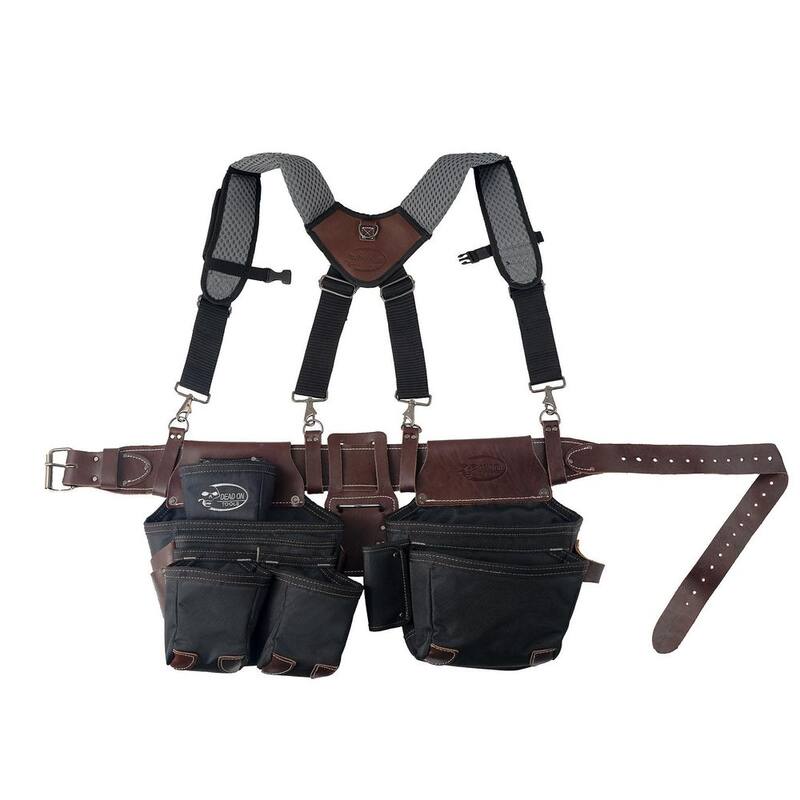 DEAD ON TOOLS Leather Hybrid Weather-Resistant Tool Belt with Suspenders in Black - DO-HSR