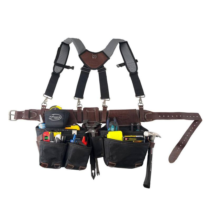 DEAD ON TOOLS Leather Hybrid Weather-Resistant Tool Belt with Suspenders in Black - DO-HSR
