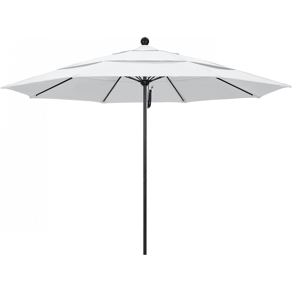 California Umbrella Patio Umbrella: 132" Dia, 11' High, Solution Dyed Polyester, White, Aluminum & Fiberglass Frame - 194061357224