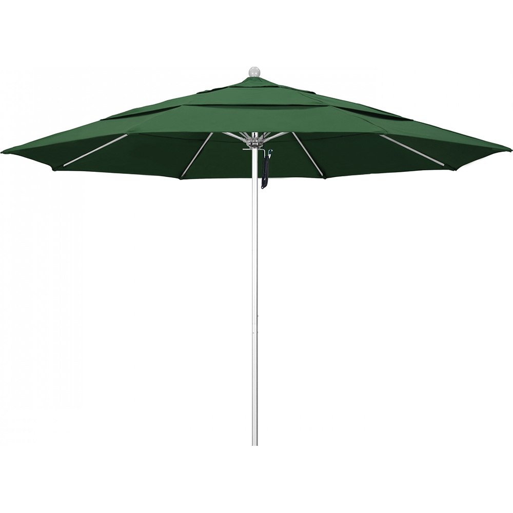 California Umbrella Patio Umbrella: 132" Dia, 11' High, Solution Dyed Polyester, White, Aluminum & Fiberglass Frame - 194061357224