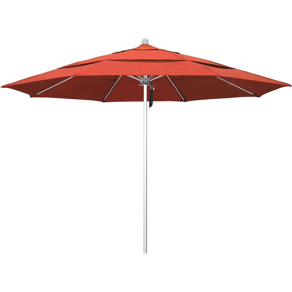 California Umbrella Patio Umbrella: 132" Dia, 11' High, Solution Dyed Polyester, White, Aluminum & Fiberglass Frame - 194061357224
