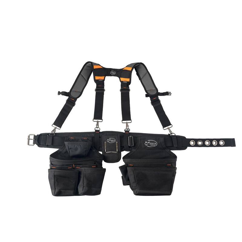 DEAD ON TOOLS Professional Carpenter's Work Tool Belt Tool Storage Suspension Rig with LoadBear Suspenders and 2 Tool Pouches in Black - HDP400945