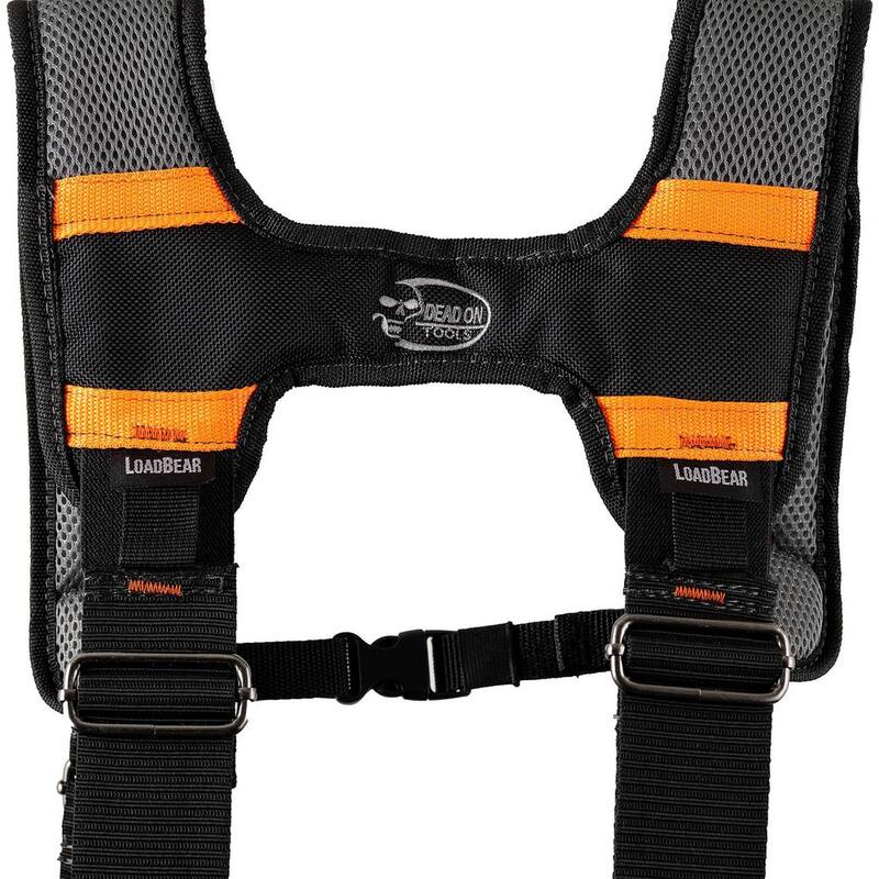 DEAD ON TOOLS Professional Carpenter's Work Tool Belt Tool Storage Suspension Rig with LoadBear Suspenders and 2 Tool Pouches in Black - HDP400945