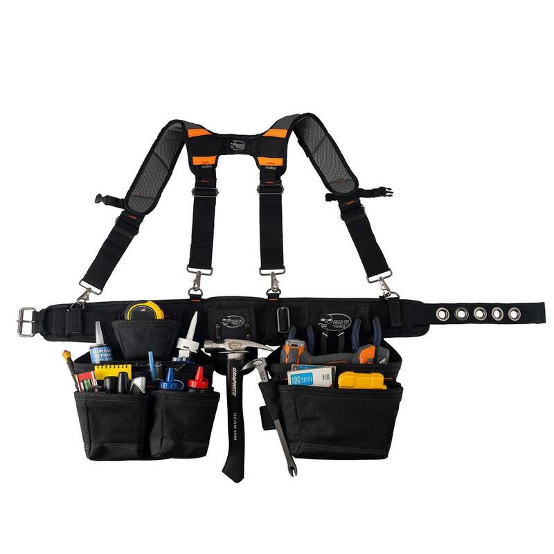 DEAD ON TOOLS Professional Carpenter's Work Tool Belt Tool Storage Suspension Rig with LoadBear Suspenders and 2 Tool Pouches in Black - HDP400945