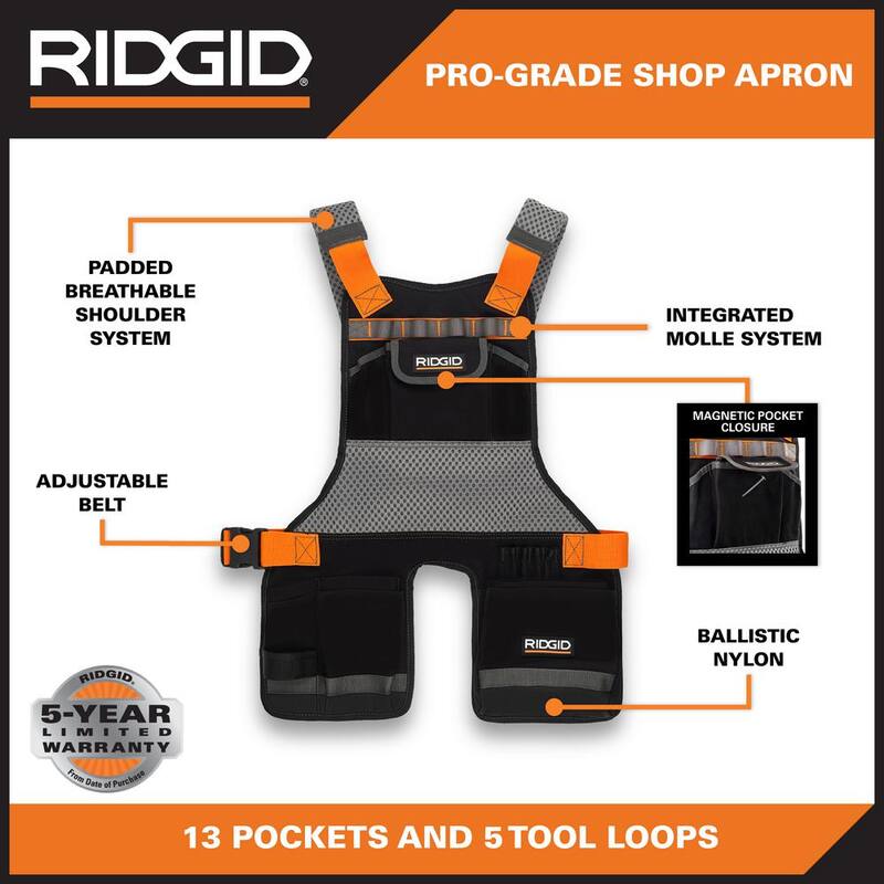 RIDGID 20 in. 13 Pocket Professional Grade Bib Work Apron - RD84300-TH