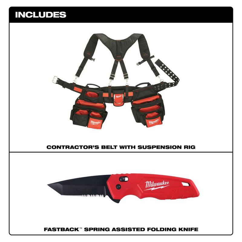 Milwaukee Contractors Work Belt with Rig with Spring Assisted Knife - 48-22-8120-48-22-1530