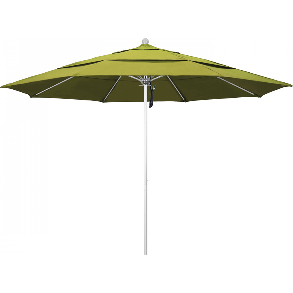 California Umbrella Patio Umbrella: 132" Dia, 11' High, Solution Dyed Polyester, Hunter Green, Aluminum & Fiberglass Frame - 194061357231