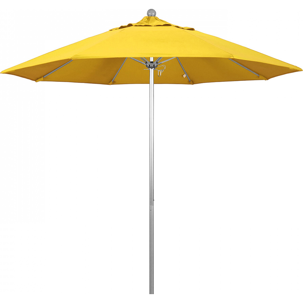 California Umbrella Patio Umbrella: 108" Dia, 9' High, Solution Dyed Polyester, Lemon Yellow, Aluminum & Fiberglass Frame - 194061358054