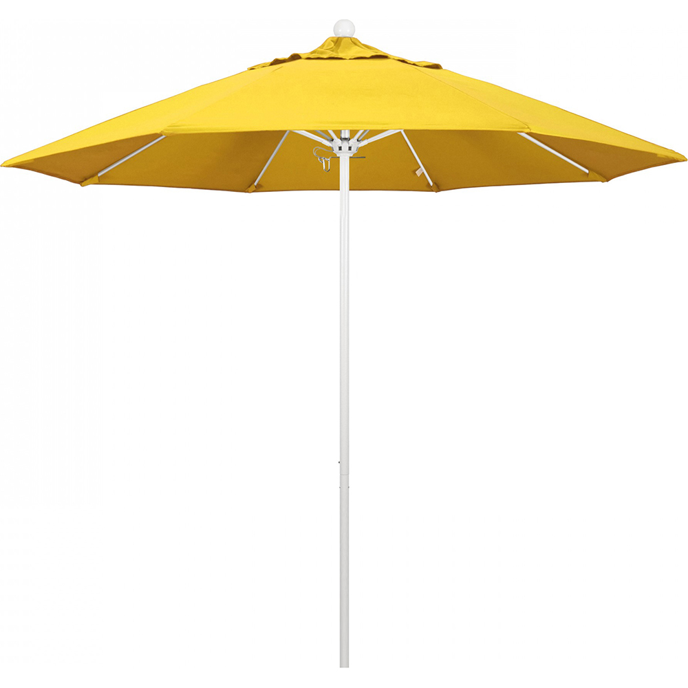 California Umbrella Patio Umbrella: 108" Dia, 9' High, Solution Dyed Polyester, Lemon Yellow, Aluminum & Fiberglass Frame - 194061358054