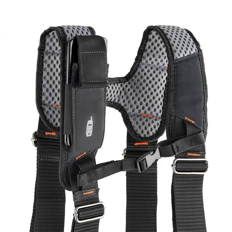 BUCKET BOSS 3-Bag 17-Pocket Professional High Visibility Framers Work Tool Belt Tool Storage Suspension Rig with Suspenders in Black - 55285-HV
