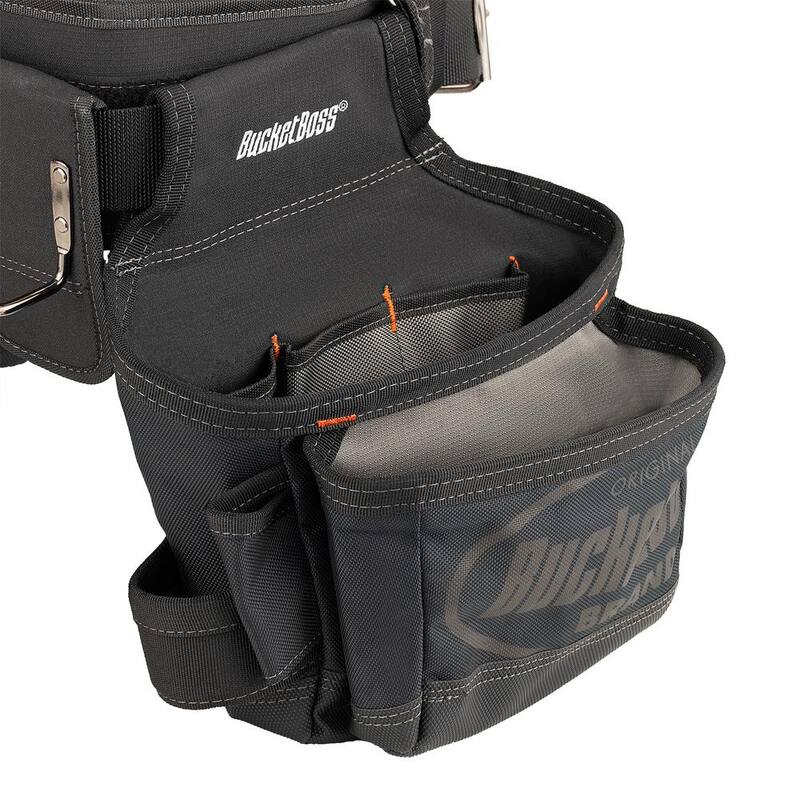 BUCKET BOSS 3-Bag 17-Pocket Professional High Visibility Framers Work Tool Belt Tool Storage Suspension Rig with Suspenders in Black - 55285-HV