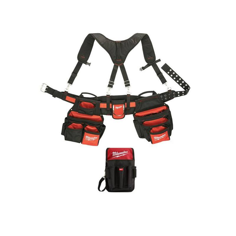 Milwaukee General Contractor Work Belt with Suspension Rig with 9-Pocket Utility Pouch - 48-22-8120-48-22-8119