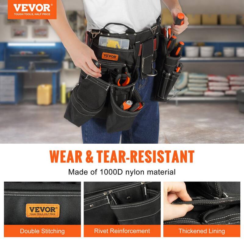 VEVOR Black Tool Belt 32 Pockets Nylon Heavy Duty Tool Pouch Bag for Electrician, Carpenter, Handyman, Woodworker - SJSGJYDHSNL0SHI5TV0