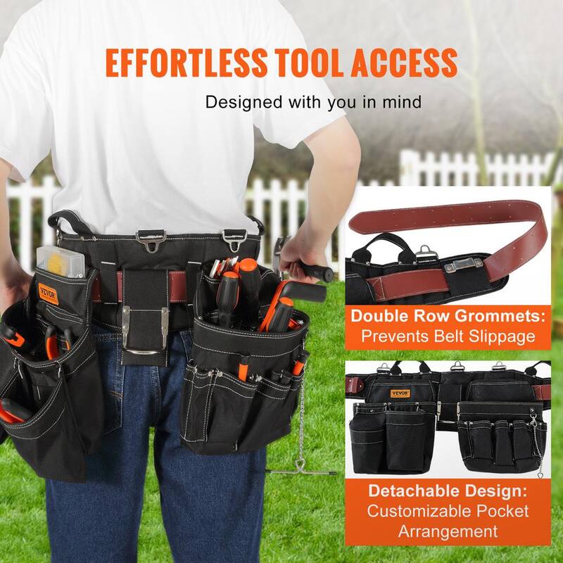 VEVOR Black Tool Belt 32 Pockets Nylon Heavy Duty Tool Pouch Bag for Electrician, Carpenter, Handyman, Woodworker - SJSGJYDHSNL0SHI5TV0