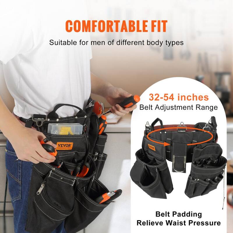 VEVOR Black Tool Belt 32 Pockets Nylon Heavy Duty Tool Pouch Bag for Electrician, Carpenter, Handyman, Woodworker - SJSGJYDHSNL0SHI5TV0