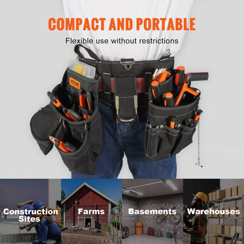 VEVOR Black Tool Belt 32 Pockets Nylon Heavy Duty Tool Pouch Bag for Electrician, Carpenter, Handyman, Woodworker - SJSGJYDHSNL0SHI5TV0