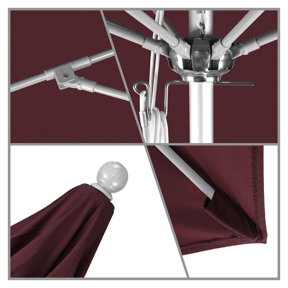 California Umbrella Patio Umbrella: 90" Dia, 8' High, Pacifica, Burgundy, Aluminum Frame - 194061620281