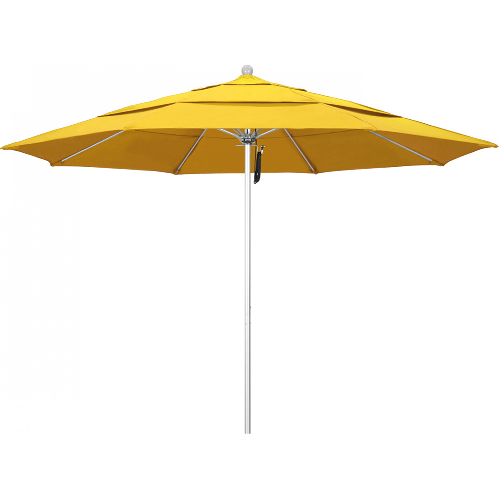 California Umbrella Patio Umbrella: 132" Dia, 11' High, Solution Dyed Polyester, Lemon Yellow, Aluminum & Fiberglass Frame - 194061357491