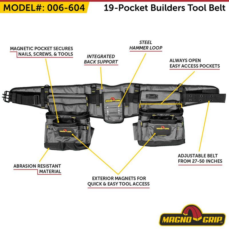 MagnoGrip 19-Pocket Builders Tool Belt with Integrated Back Support - 006-604