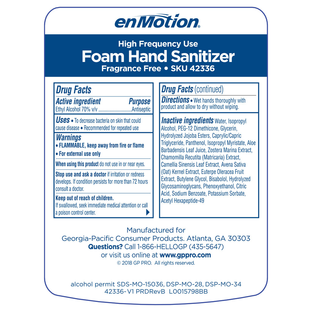 Georgia Pacific Enmotion High-Frequency-Use Foam Sanitizer Dispenser Refills, Dye And Fragrance Free - 42336