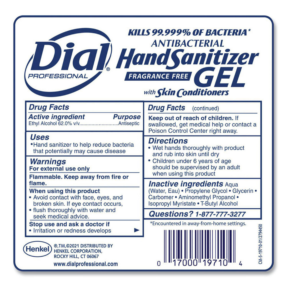 Dial Antibacterial Foaming Hand Sanitizer Refill for Dial 1700 V Dispenser, Fragrance-Free, 1.2 L, 3/Carton - DIA19717CT