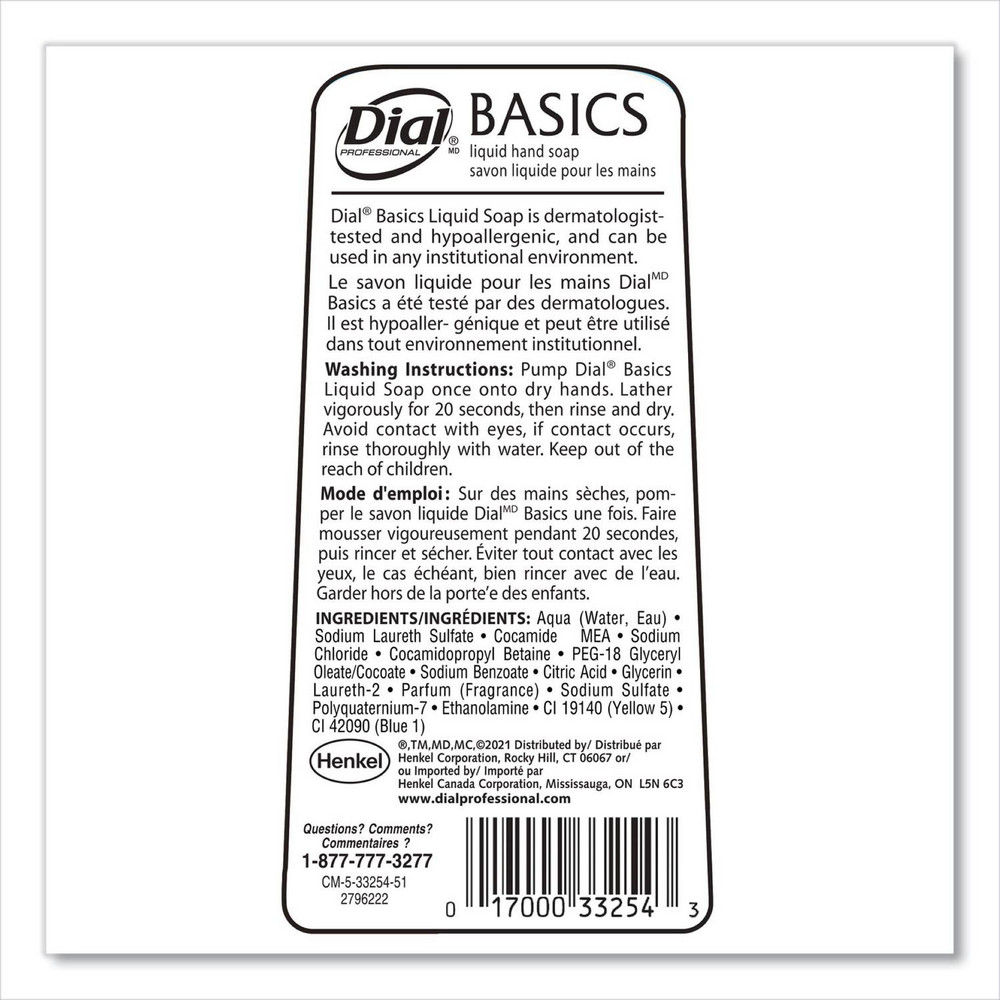 Dial Basics MP Free Liquid Hand Soap, Unscented, 7.5 oz, 12/Carton - DIA33256