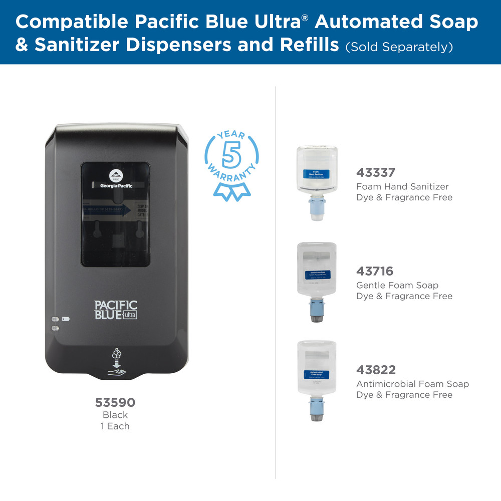 Georgia Pacific Pacific Blue Ultra Foam Sanitizer Refills For Automated Touchless Soap/Sanitizer Dispenser, Dye & Fragrance Free - 43337